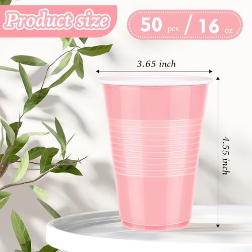 50 Pack Pink Plastic Cups 16 OZ for Party