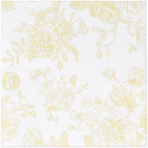 Yellow White Floral Cocktail Napkins for Spring Events