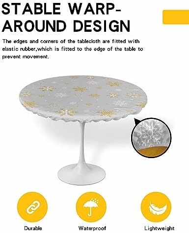 Winter Snowflake Round Waterproof Table Cover Gold Grey White 45-54