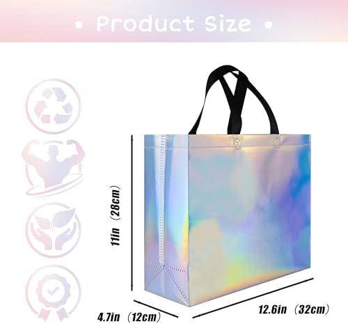 Glossy Iridescent Gift Bags 15 Pcs with Black Handles
