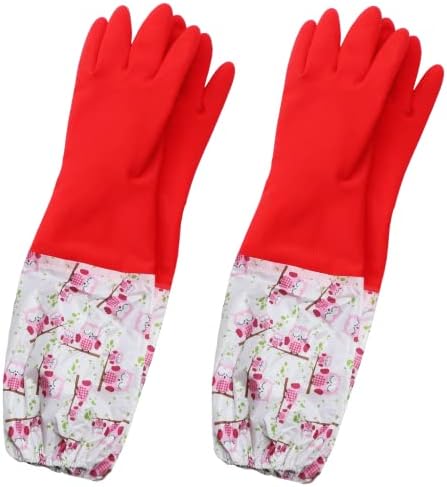 Reusable Waterproof Latex Rubber Gloves with Fleece Lining 2 Pairs