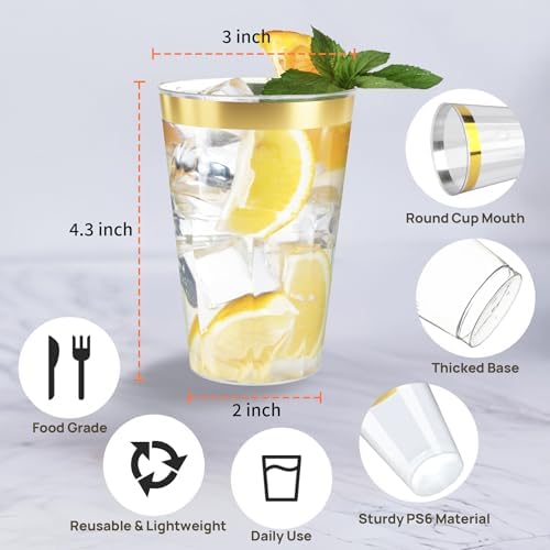 12oz Clear Plastic Cups with Gold Rim 100 Pack