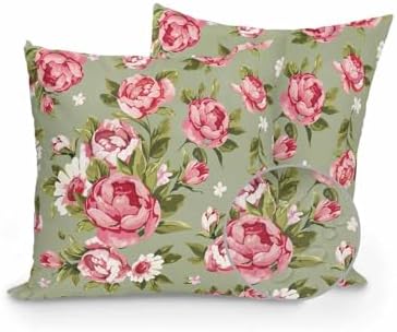 Outdoor Waterproof Throw Pillows Pink Flowers Peony Sage Green Pack of 2