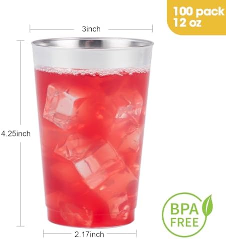 Goodluck 100PCS 12oz Silver Plastic Cups for Party