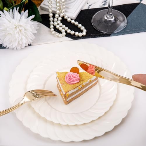 U-QE 100 Piece Ivory Scalloped Plastic Plates
