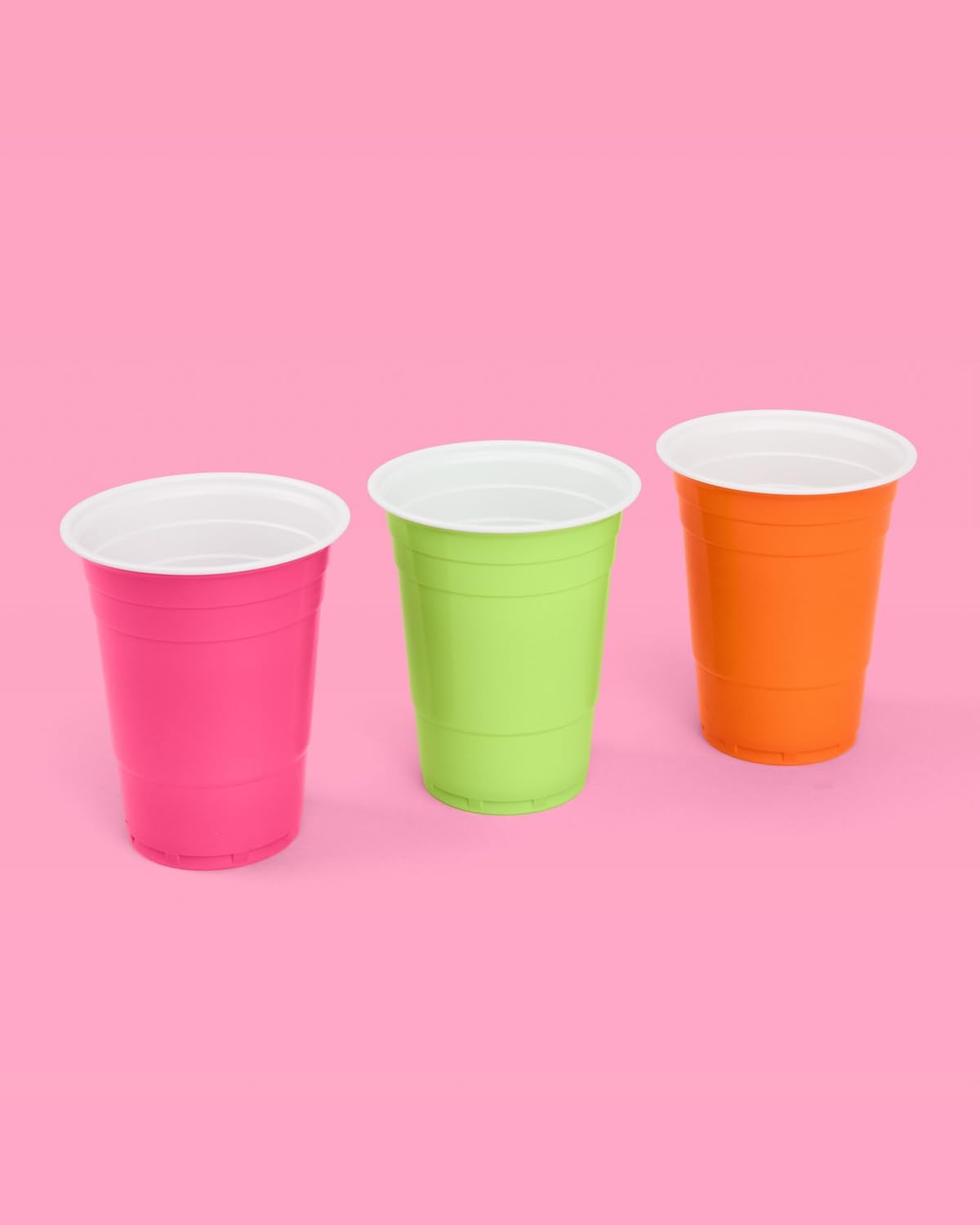 XO Fetti Pink Orange Green 16 oz Plastic Cups - 50 Piece Set
