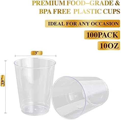 FOCUSLINE 10 Oz Clear Plastic Cups 100 Count
