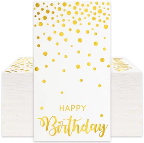 50Pcs Happy Birthday Gold Foil Dots Napkins