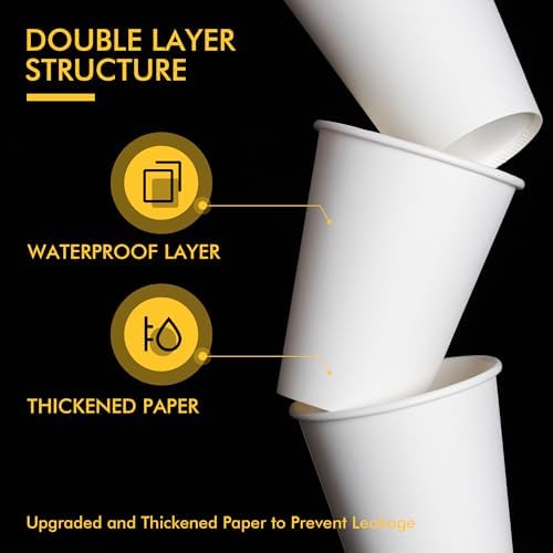 RACETOP 8 oz Disposable Coffee Cups 500 Pack