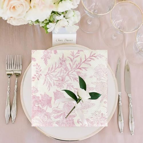100 Pack Pink Floral Cocktail Napkins for Parties