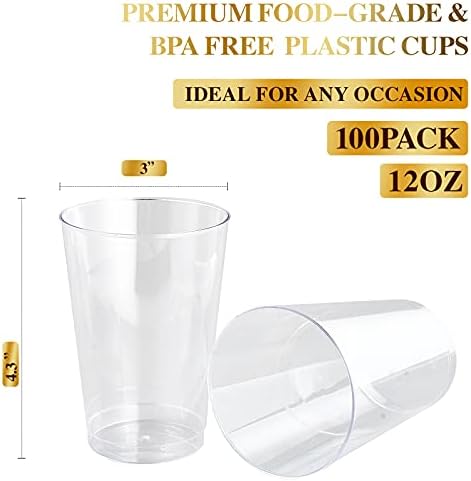 FOCUSLINE 12 oz Clear Plastic Cups 100 Count