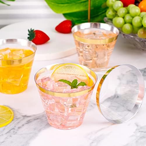 WELLIFE 120 PCS Gold Plastic Cups 9oz