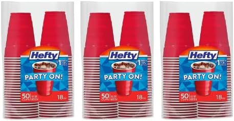 Hefty Party On Disposable Plastic Cups Red 18 Ounce 150 Total