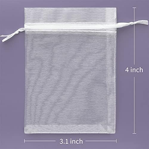 Akstore 50PCS Premium Sheer Organza Gift Bags White 3x4 Inch