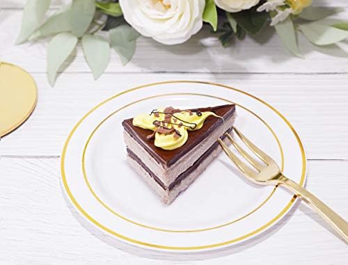 bUCLA 100PCS Gold Rim Plastic Plates - 625 Inch Wedding Party Use