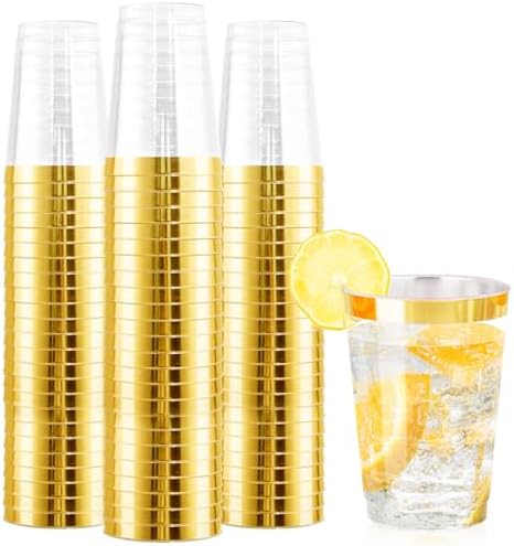 Ciaell 120PCS Gold Rimmed Plastic Cups 12Oz Heavy Duty