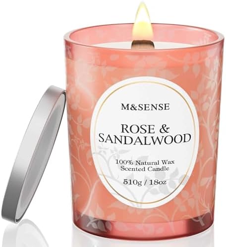 MSENSE Rose Sandalwood Scented Candle Wooden Wick 18 oz