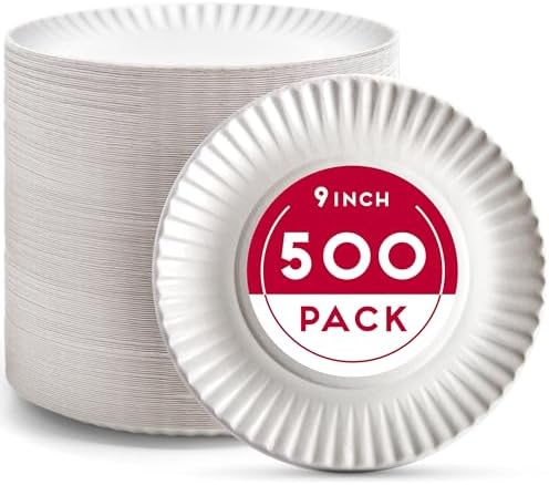 Alitte 9-Inch Disposable Paper Plates 500 Count Bulk Pack