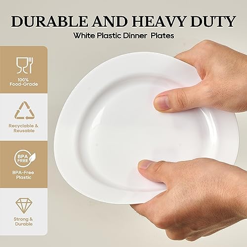 FOCUSLINE 100 Count Heavy Duty White Plastic Plates 10 Inch