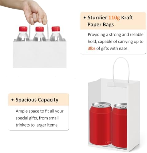 BagDream Small Gift Bags 25Pcs Kraft White with Handles