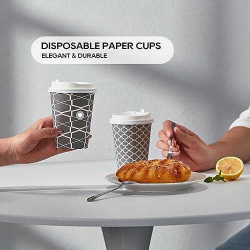 Jolly Party 12 oz Disposable Coffee Cups with Lids 100 Set
