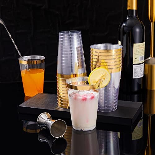 N9R 72PCS Gold Rim Clear Plastic Cups 12OZ