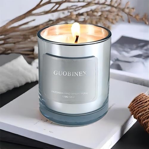 Luxury Patchouli Sandalwood Soy Candle in Silver Jar