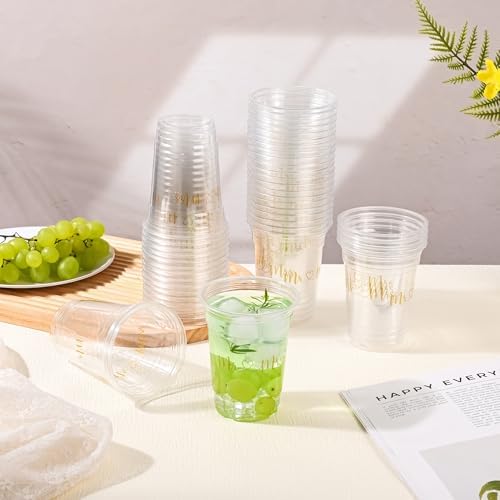 100Pcs Mr and Mrs Disposable Plastic Cups Wedding Reception 12oz Clear Drinkware