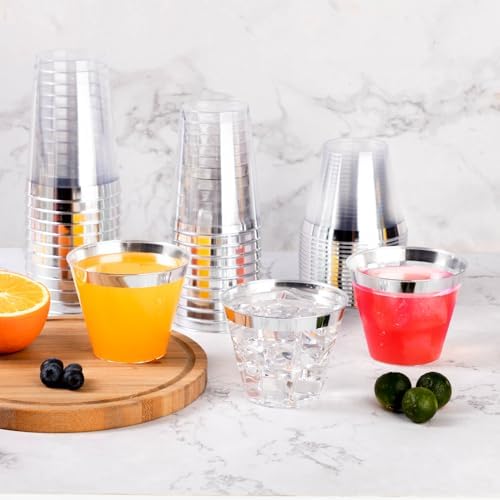 Goodluck 100PCS 12oz Silver Plastic Cups for Party