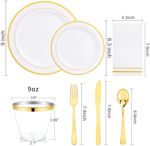 GATHER 700PCS Gold Plastic Plates for 100 Guests