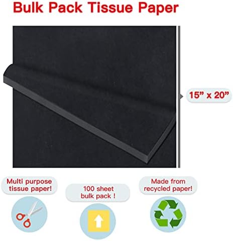 Packanewly Bulk Gift Wrapping Tissue Paper 100 Sheets Black 15x20 Inch
