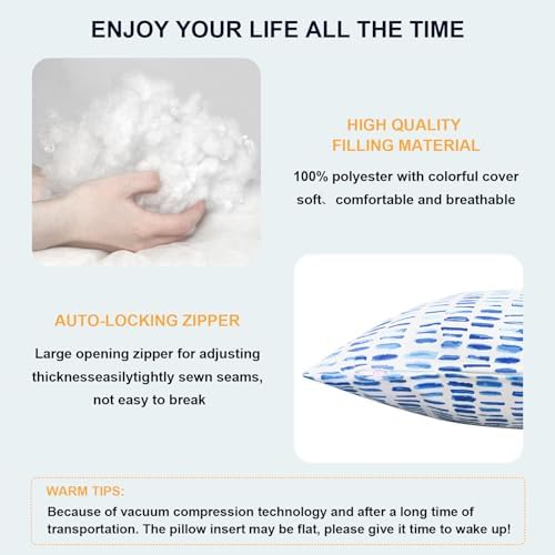 Pack of 2 Waterproof Patio Pillows with Inserts Pebble Blue 18x18 In