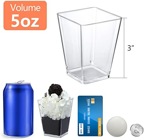 SHOPDAY 5 oz Plastic Dessert Cups 50 Pack with Spoons