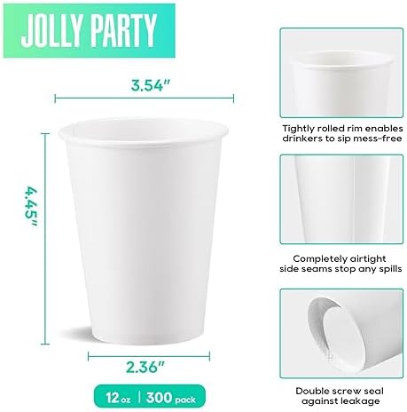 JOLLY PARTY 300 Pack 12 oz Disposable Paper Coffee Cups