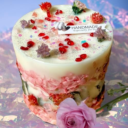 Botanical Crystal Candle with Rose and Forget-Me-Not Flowers