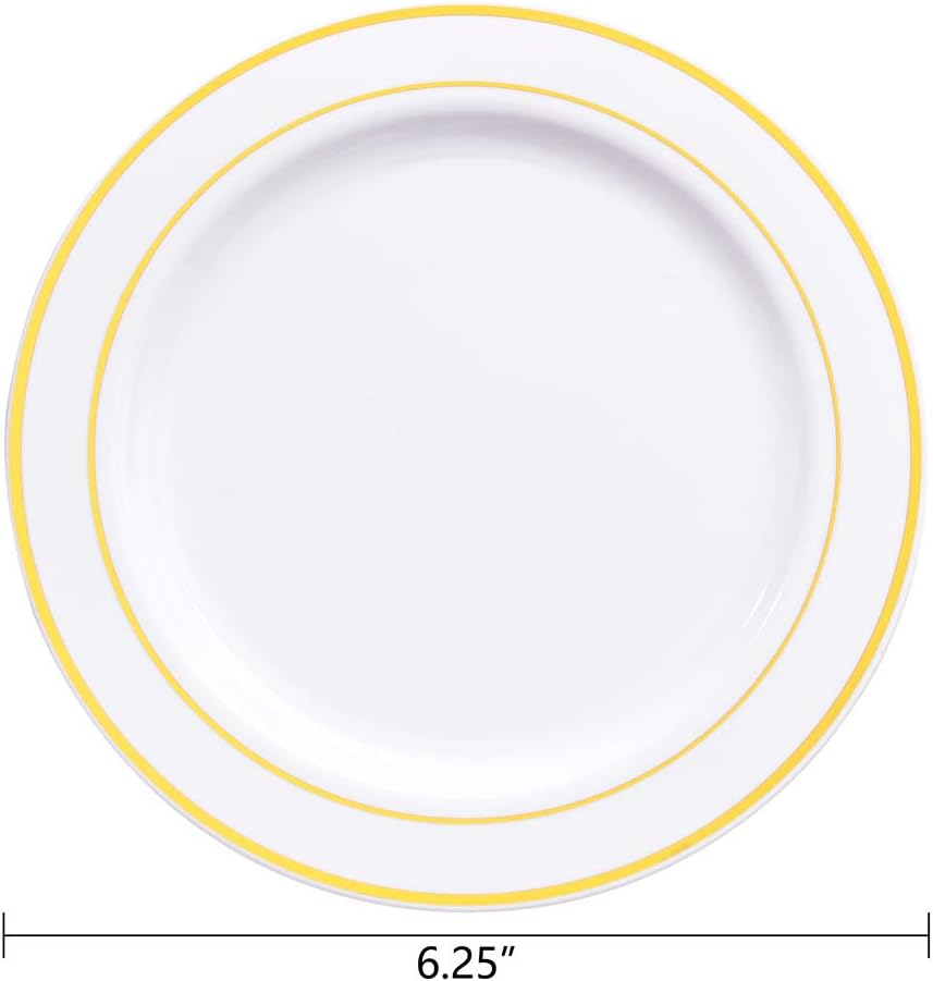 bUCLA 100PCS Gold Rim Plastic Plates - 625 Inch Wedding Party Use