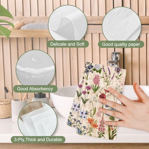 50 Pcs Retro Floral Guest Napkins for Spring Wedding Party