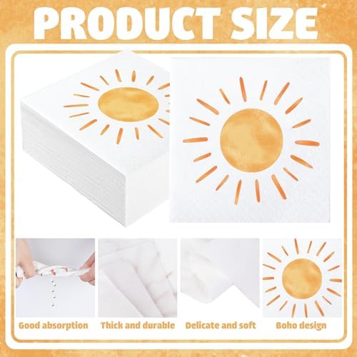 100 PCS Boho Sun Paper Napkins for Birthday Party