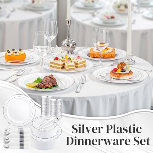350 Piece Silver Plastic Dinnerware Set for 50 Guests