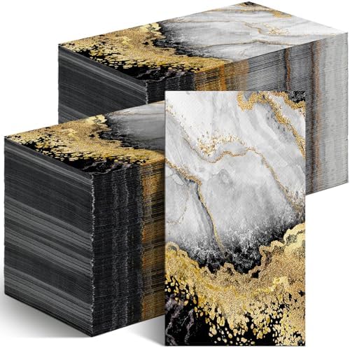 Geyoga 200 Pcs Black Gold Marble Guest Napkins