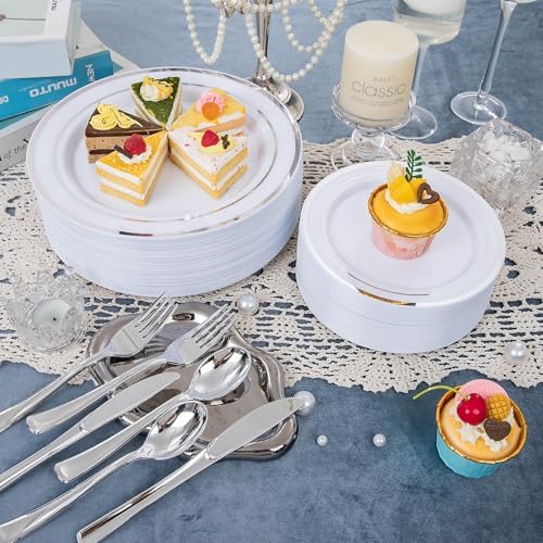 WELLIFE 600 PCS Silver Disposable Dinnerware Set for 100 Guests