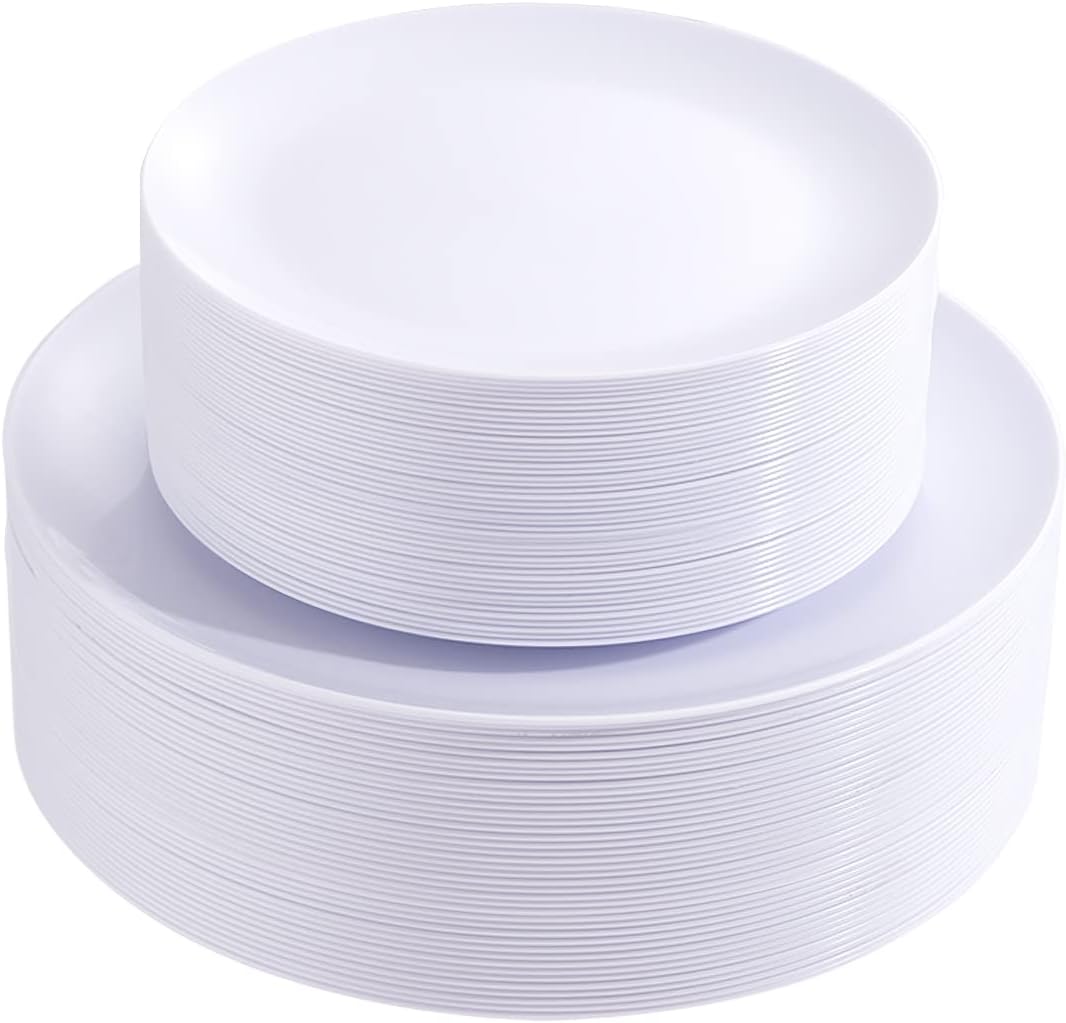 PULOTE 100PCS White Plastic Plates for Party and Wedding