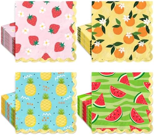 100Pcs Fruit Foil Scalloped Napkins with 4 Designs for Parties
