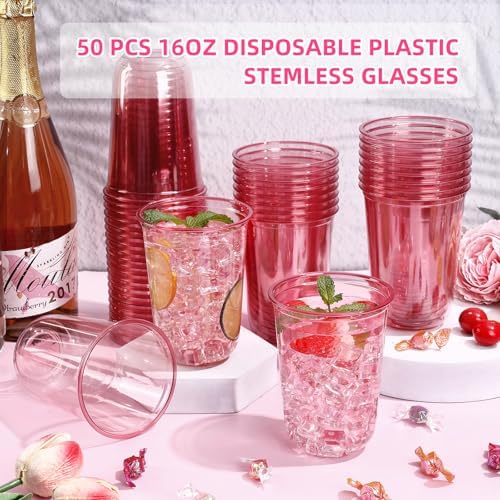 KesaPlan 50 Pcs Pink Plastic Cups 16oz