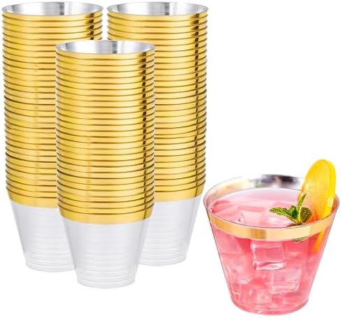 WELLIFE 120 PCS Gold Plastic Cups 9oz