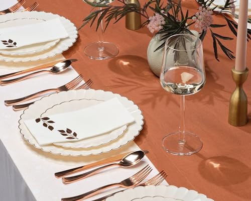 By Madee 60 Pc Ivory Scalloped Plates with Gold Trim