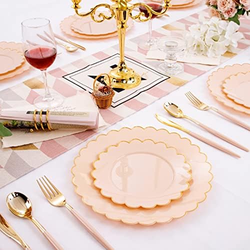 LIYH 60 Pcs Pink Gold Plastic Plate Set