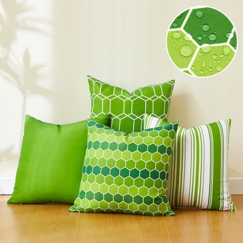 CARRIE HOME Waterproof 18x18 Green Pillow Covers Set of 4