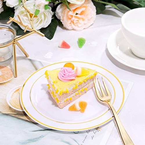 bUCLA 100PCS Gold Rim Plastic Plates - 625 Inch Wedding Party Use