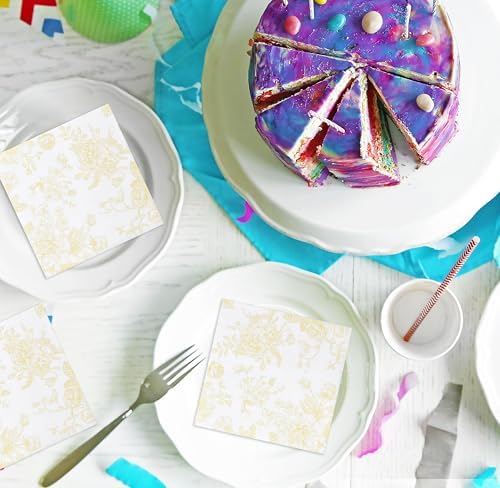 Yellow White Floral Cocktail Napkins for Spring Events
